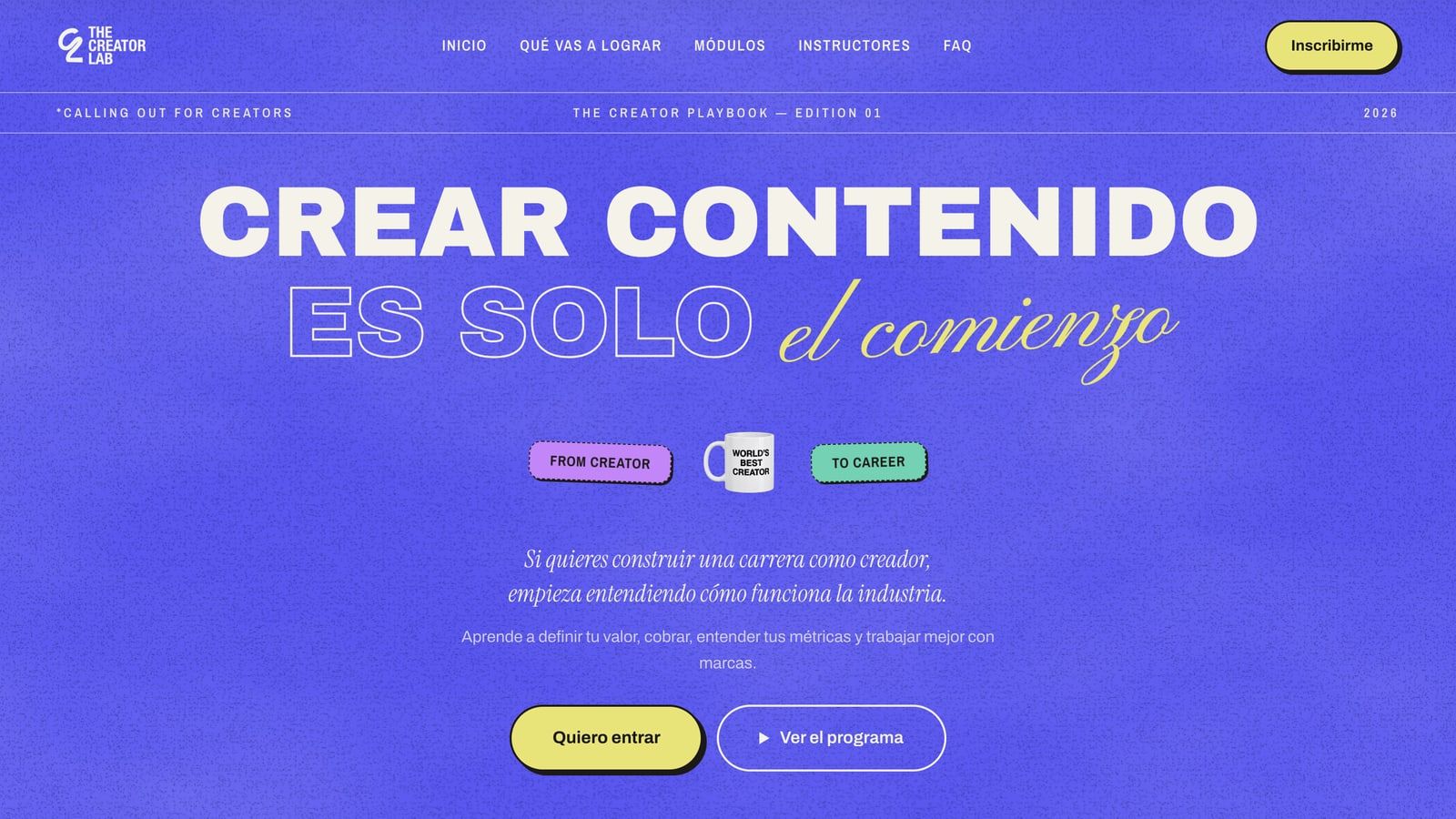 Página de inicio de The Creator Lab en computadora