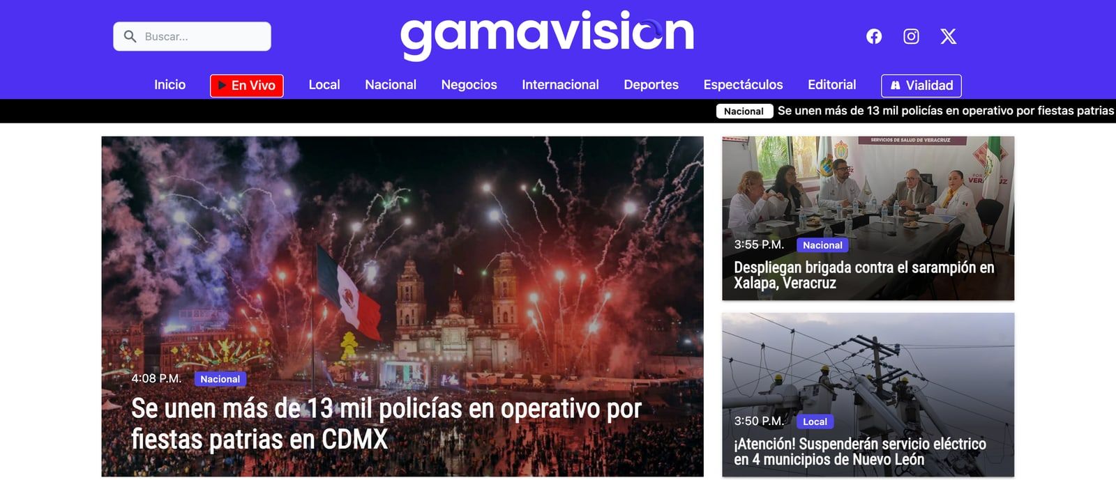 Página de inicio de Gamavisión en computadora